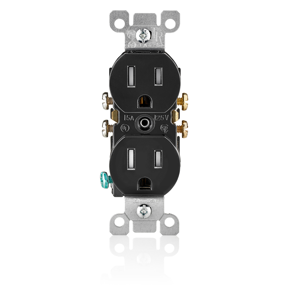 15 Amp, 125 Volt, Tamper Resistant, Duplex Receptacle, Residential Grade, Grounding, Black