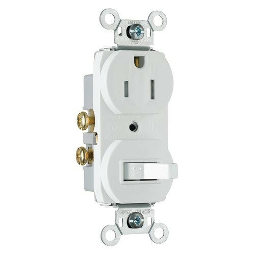 Single Pole Switch, Tamper-Resistant Receptacle, 20 amps, 120 volts, White.