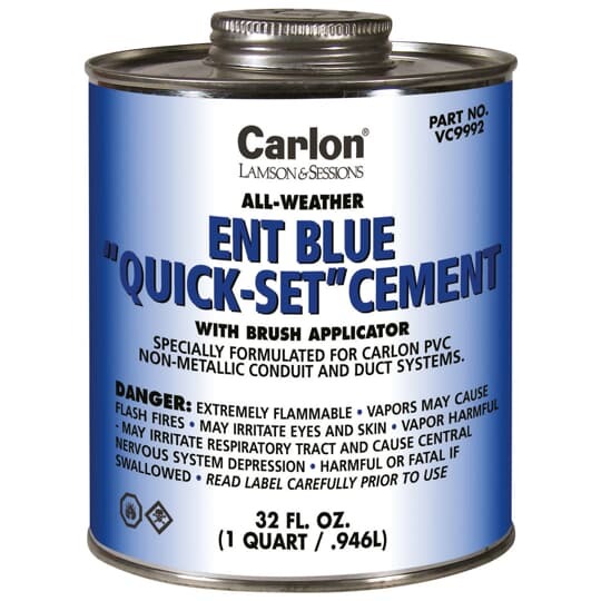 Quart size all weather ENT Blue PVC cement.