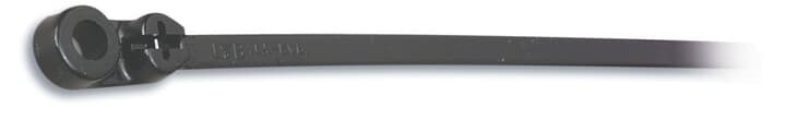 Integrated Mounting Hole Cable Tie, Black Polyamide (Nylon 6.6) for Temperatures up to 105 Degrees Celsius (220 F), Weather and Ultraviolet Resistant for Indoor and Outdoor Applications, Length of 356mm (14 Inches), Width of 7.6mm (0.3 Inches), Thickness of 2mm (0.08 Inches), Tensile Strength Rating of 534 Newtons (120 pounds), 1/4-Inch Mounting Hole