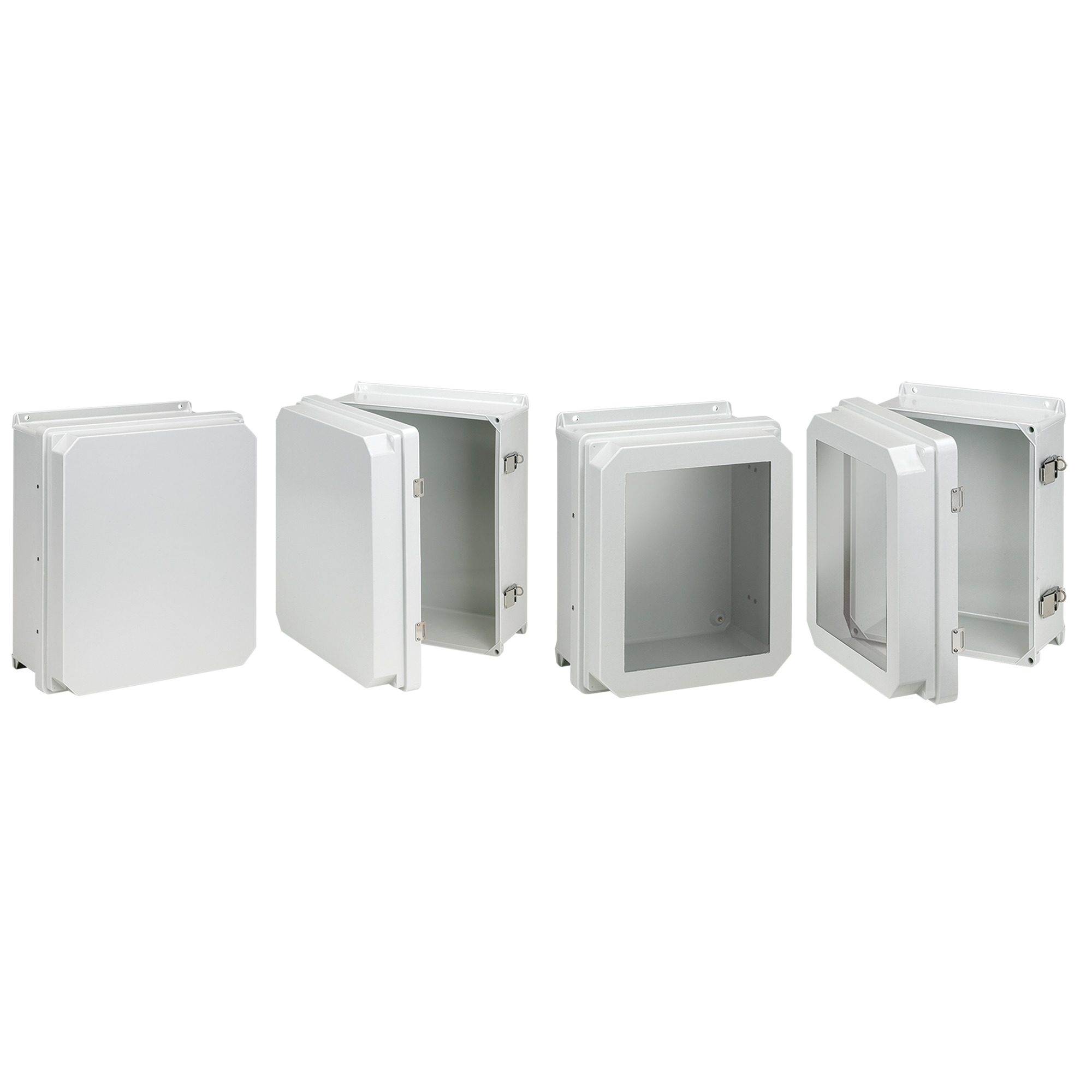 Raised Cover Window with Latches Type 4X, 11.68x9.69x6.16, Lt Gray, Fiberglass