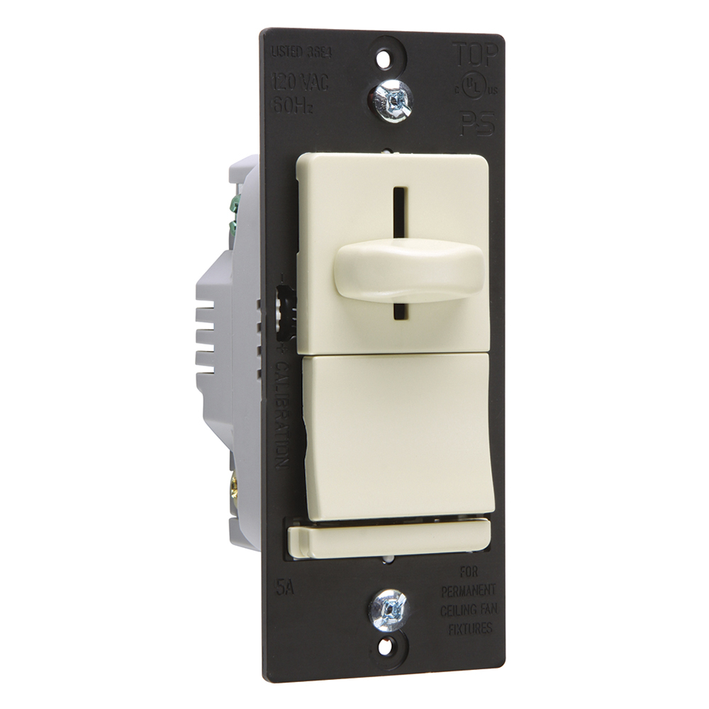 Decorator Slide Fan Control, Preset/3-Speed/5amp, Light Almond