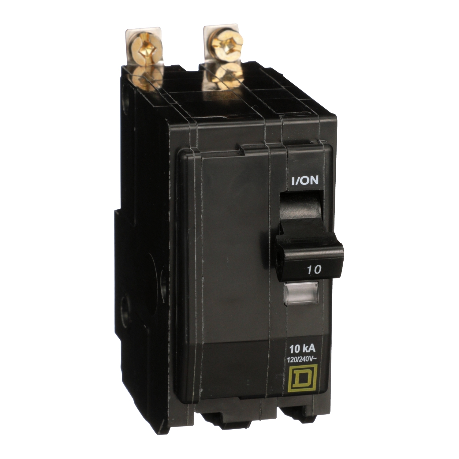 Mini circuit breaker, QO, 10A, 2 pole, 120/240VAC, 10kA, bolt on, ring