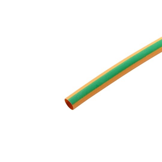 Thin-Wall Heat Shrinkable Tubing, Green/Yellow Striped Cross-Linked Polyolefin, 1/4 Inch, Shrink Ratio 2:1, Length 25-Foot Reel, Operating Temperature -55 to 135 Degrees Celsius, Non-Lined