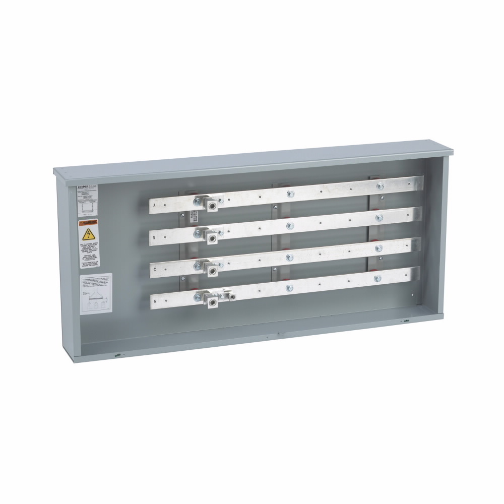 Eaton B-Line series bussed gutter and termination cabinets, 400 A, 3R, 10 kAIC, #4 - 600 MCM, 5/16" mounting holes for load lugs, Galvanized steel, 3?/4W, (2) 1/0-250 MCM cables, NEMA type 3R, 3?/4W, 48" surface mount