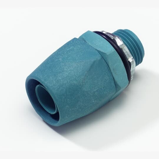 1-1/4 Inch Non-metallic Type A Liquidtight Connector With Captive Sealing O-ring and Tapered Hub Thread