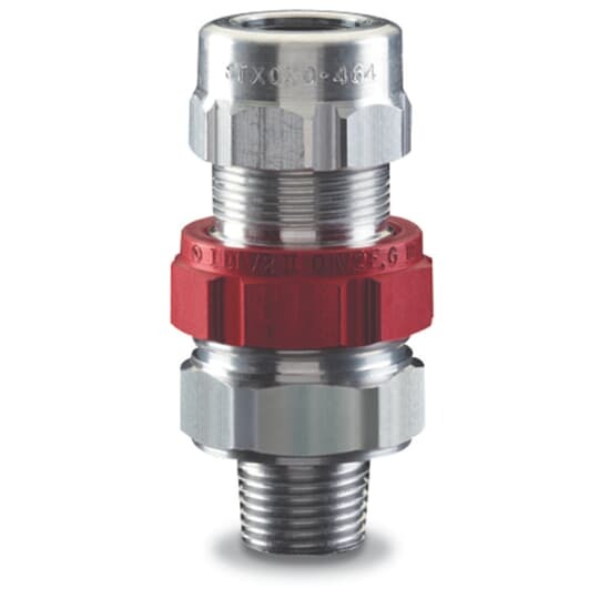 Star Teck hazardous location aluminum jacketed cable fitting. Hub size of 1 inch. Range over jacket from 1.025 - 1.205 inch.