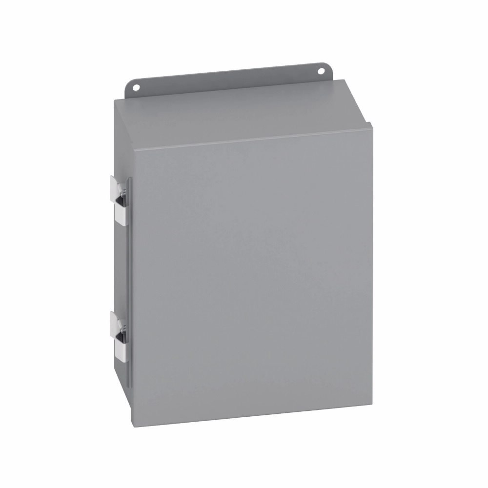 Eaton B-Line series JIC panel enclosure, 12" height, 5" length, 10" width, NEMA 12, Hinged cover, 12CHQRC enclosure, Wall mount, Small single door, External mounting feet, Carbon steel, Seamless poured in-place gasket