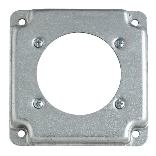 Square Box Surface Cover, 5 Cubic Inches, 4 Inch Square x 1/2 Inch Deep, 2-15/32 Inch Diameter Hole, Galvanized Steel