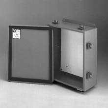 Eaton B-Line series JIC panel enclosure, 12" height, 5" length, 10" width, NEMA 4, Screw cover, 4LC enclosure, Wall mount, Small single door, External mounting feet, Carbon steel, Seamless poured in-place gasket