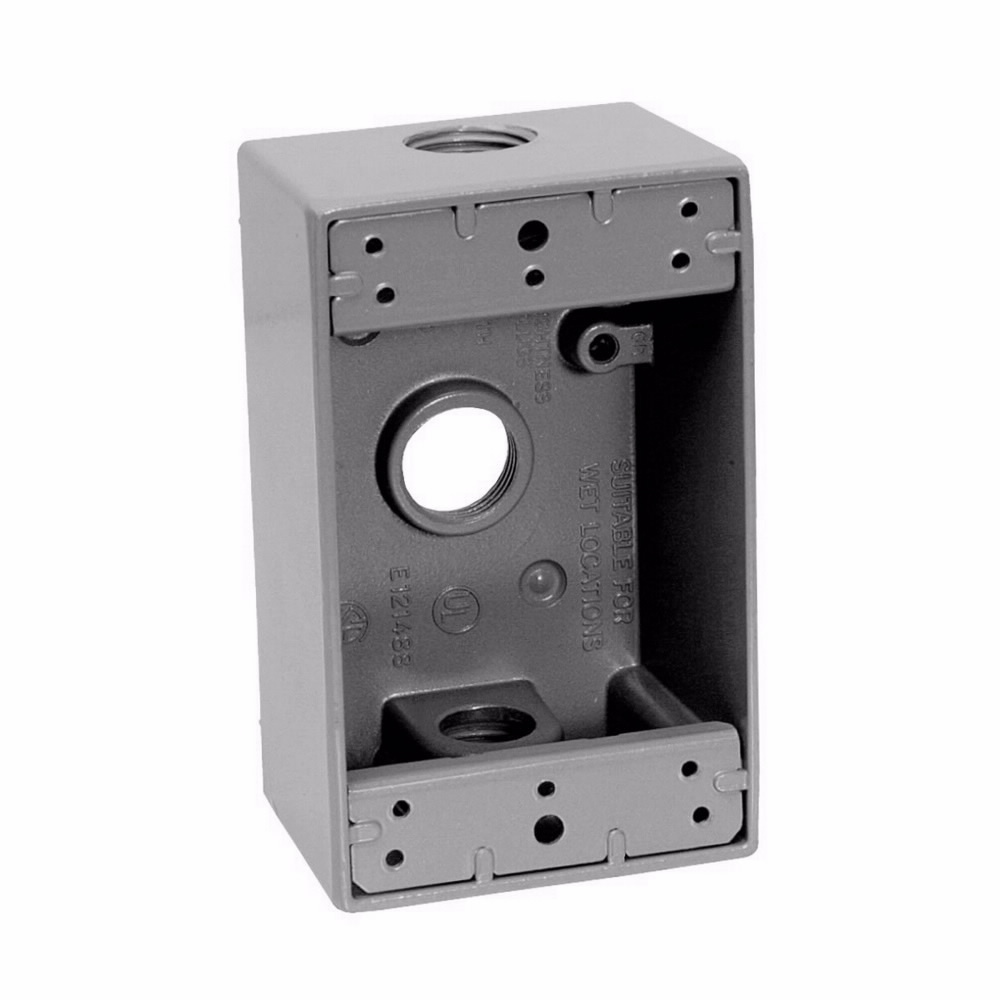 Eaton Crouse-Hinds series weatherproof outlet box, 18.0 cu in, White, 2" deep, Die cast aluminum, Single-gang, (3) 1/2" outlet holes, Rectangular, with lugs