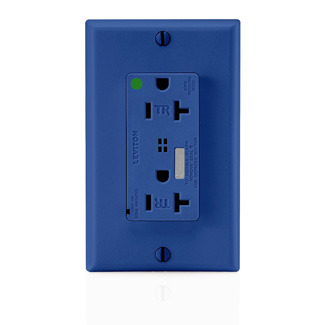 20 Amp, 125 Volt, Hospital Grade, Self Grounding, Decora Plus Duplex Surge Suppressor Receptacle, Tamper-Resistant, Straight Blade, Blue