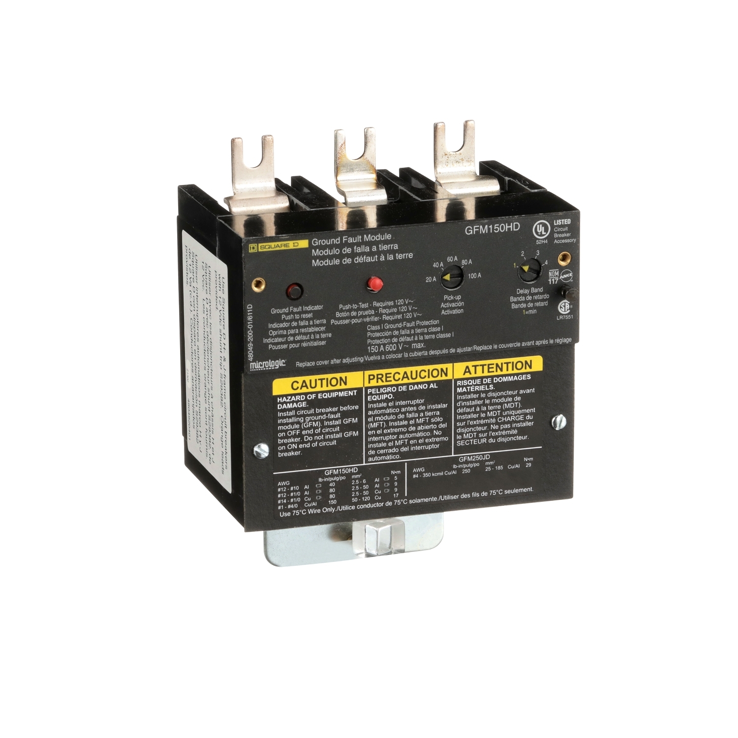 Ground fault module, PowerPacT H, micrologic, Add-on ground fault modules, 15 to 150A