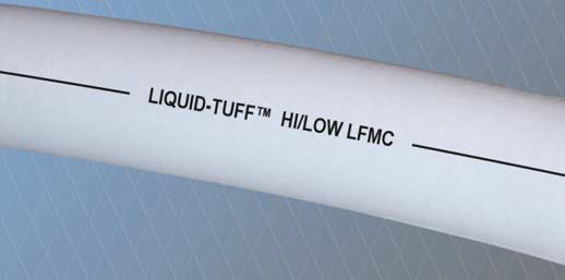 UL Hi-Lo Temp Liquidtight, Type LFMC. 1 N. 100 FT. 27 LBS/100 FT. 6.5 IN Bend Radius. UL 360, 514B. 105 DEG C / 221 DEG F Dry: -55 DEG C / -67 DEG F LOW TEMPERATURE: 60 DEG C WET: 70 DEG C OIL RESISTANT. High Temperature use, Machine tool wiring applications, Ideal for cold climate installations, Direct burial and concrete embedment. Superior temperature ratings. Hot dipped zinc galvanized low carbon steel core. UL Bonding strip 3/8 in - 1.25 in for grounding. Sunlight resistant. Flame retardant PVC jacket.