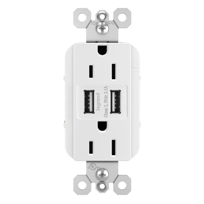 TM826USBW radiant 15 Amp USB Outlet, White