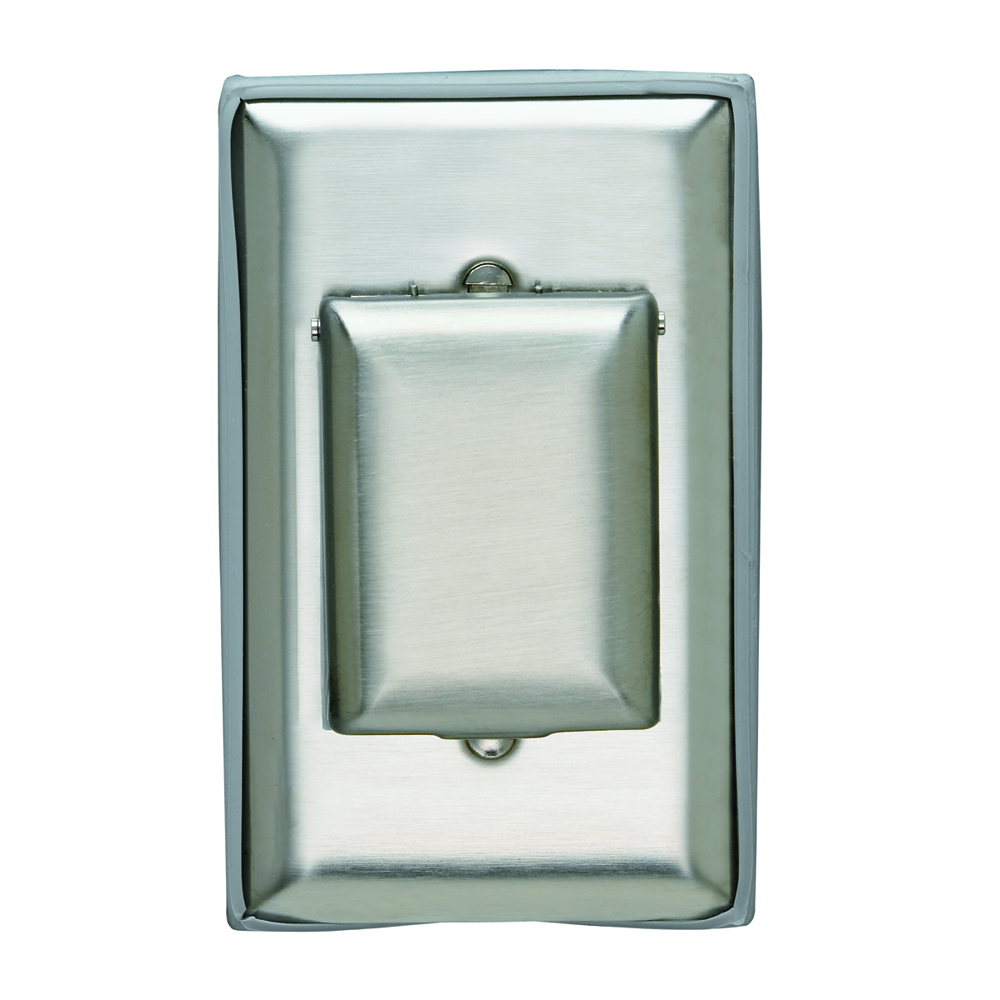 One single receptacle, One small cover, vertical one gang plate. Available for four screw mount - add suffix -FS.