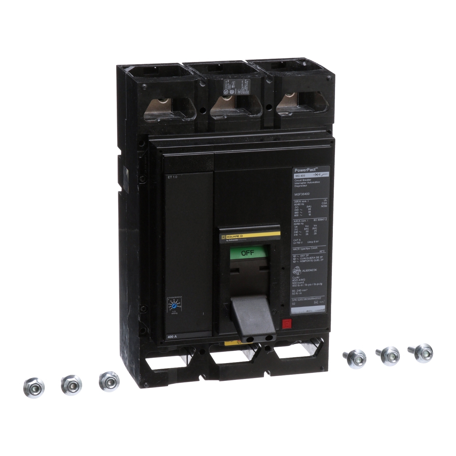 Circuit breaker, PowerPacT M, 600A, 3 pole, 600VAC, 18kA, busbar, ET 1.0, 80%