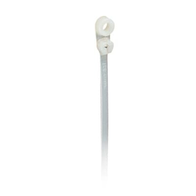 Integrated Mounting Hole Cable Tie, Natural Polyamide (Nylon 6.6) for Temperatures up to 85 Degrees Celsius (185 F) for Indoor Applications, Length of 356mm (14 Inches), Width of 7.6mm (0.3 Inches), Thickness of 2mm (0.08 Inches), Tensile Strength Rating of 534 Newtons (120 pounds), 1/4-Inch Mounting Hole