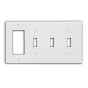 4-Gang 3-Toggle Decora/GFCI Device Combination Wallplate, Standard Size, Thermoplastic Nylon, Device Mount, White