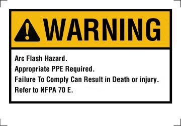 Self-Sticking NEC Arc Flash Protection Label, Polyester, 5 IN Length, 3-1/2 IN Width, Black Legend Color, Warning Legend, Yellow/White Background, Package: 100/Bag, National Electric Code 110.16