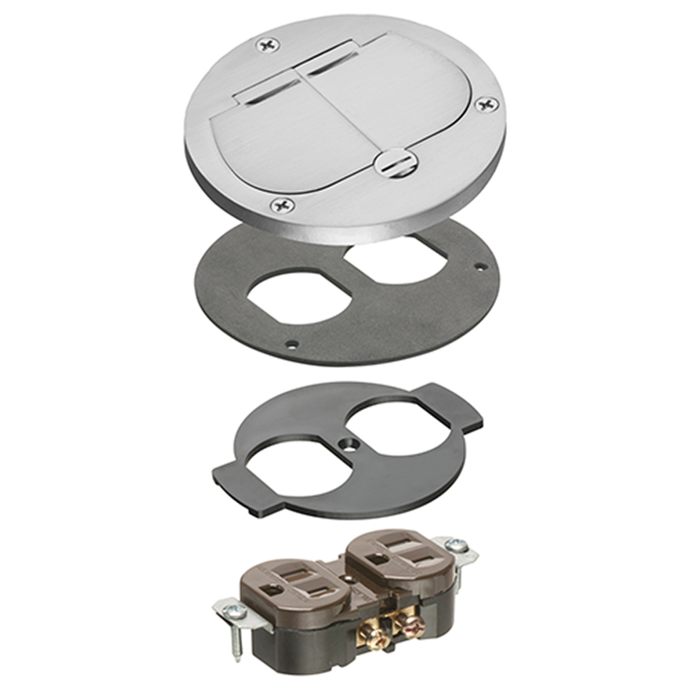 Trim kit for Arlington's FLB3500 cut in box, Includes cover, gasket and receptacle. Nickel Plated. with (2) flip lids.