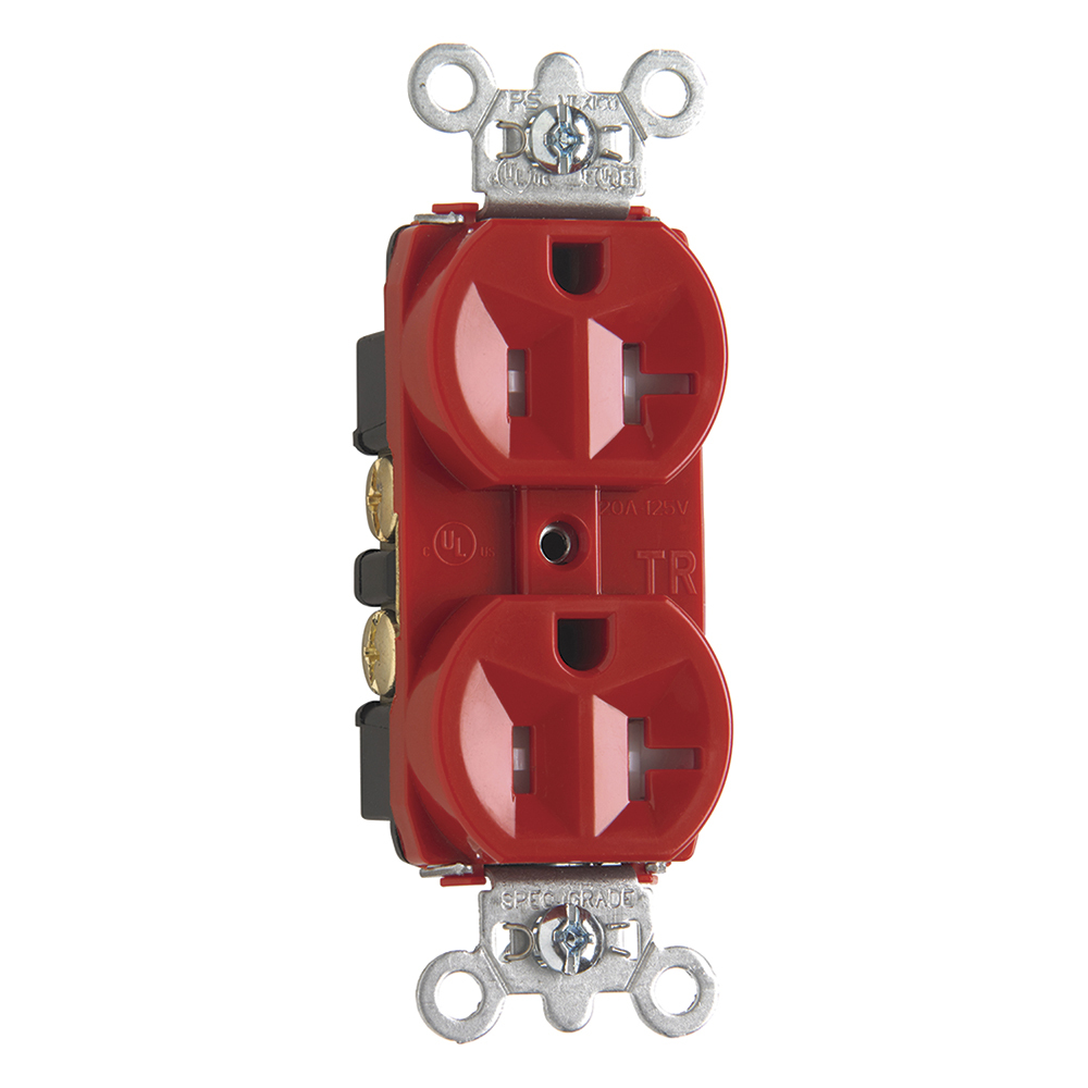 Tamper-Resistant Hard Use Spec Grade Duplex Receptacle Back and, Side Wire 20amp 125volt Red