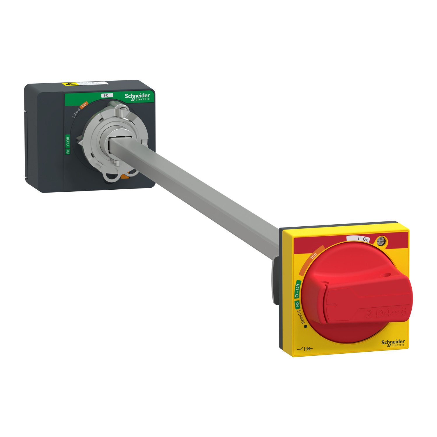Extended rotary handle, ComPacT NSXm, red handle/yellow front, shaft length 200mm to 600mm, IP65