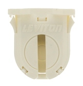Fluorescent lampholder, dedicated T8, 16MM lamp center, small bi-pin, shunted, turn type with lamp lock, 660W-600V. UL and CSA, snap-in with post mounted, bottom load. COF white. Packaged 1/polybag, 5/master carton