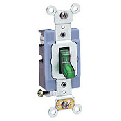 15 Amp, 120 Volt, Toggle Pilot Light, Illuminated ON, Req. Neutral Single-Pole AC Quiet Switch, Industrial Grade, Self Grounding, Gray