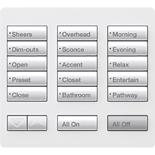 Lutron RadioRA 2 Tabletop Designer Keypad, 15 button with Raise/Lower, All On and All Off - Snow