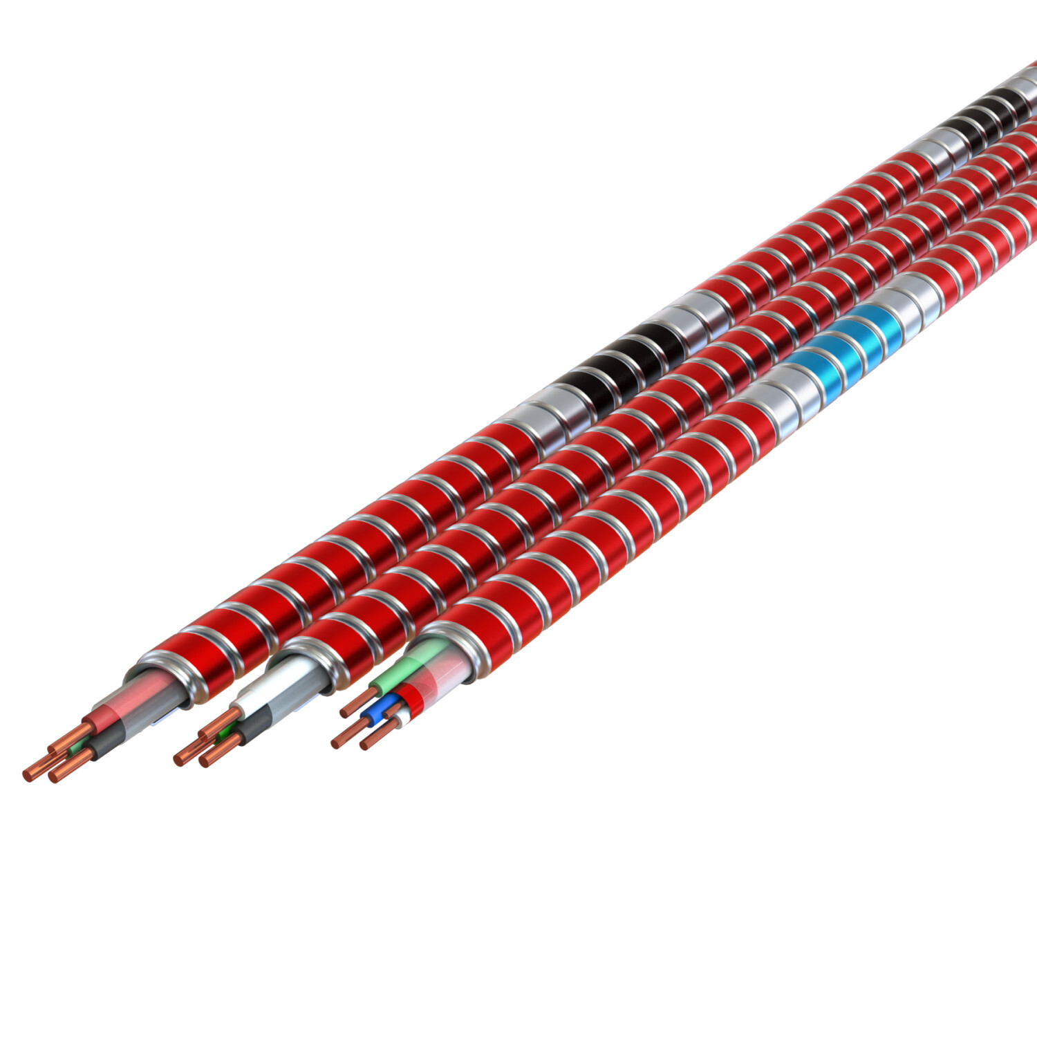 MC Glide Fire Alarm Control Cable, MC/FPLP, 16 AWG, 2 Conductors, Steel Armor, Red, 1000 Foot