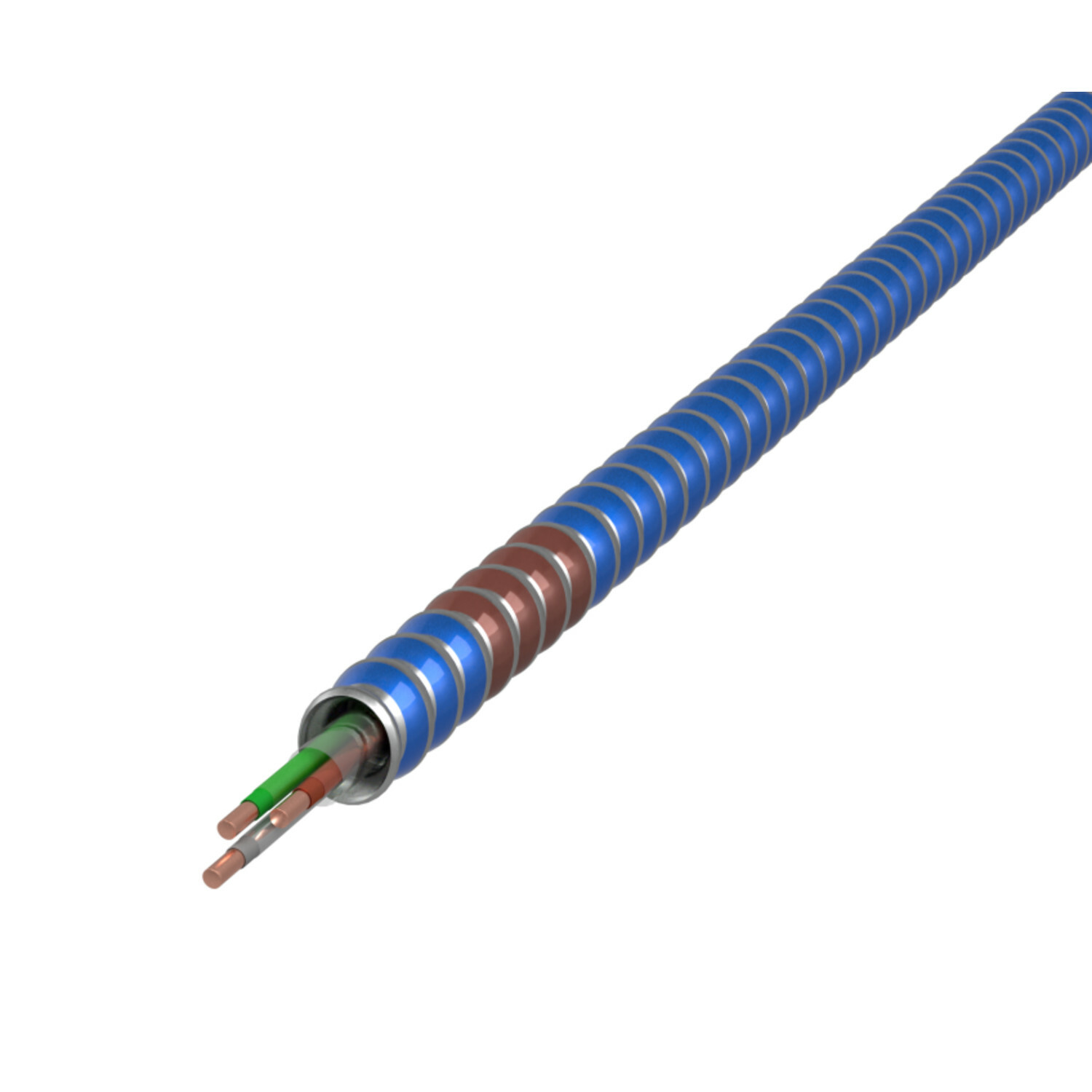 10-4 Solid Black, Red, Blue, White, Green - MC Tuff, Blue Interlocked Lightweight Galvanized Steel Armor with phase ID - Type MC - 250' Coil