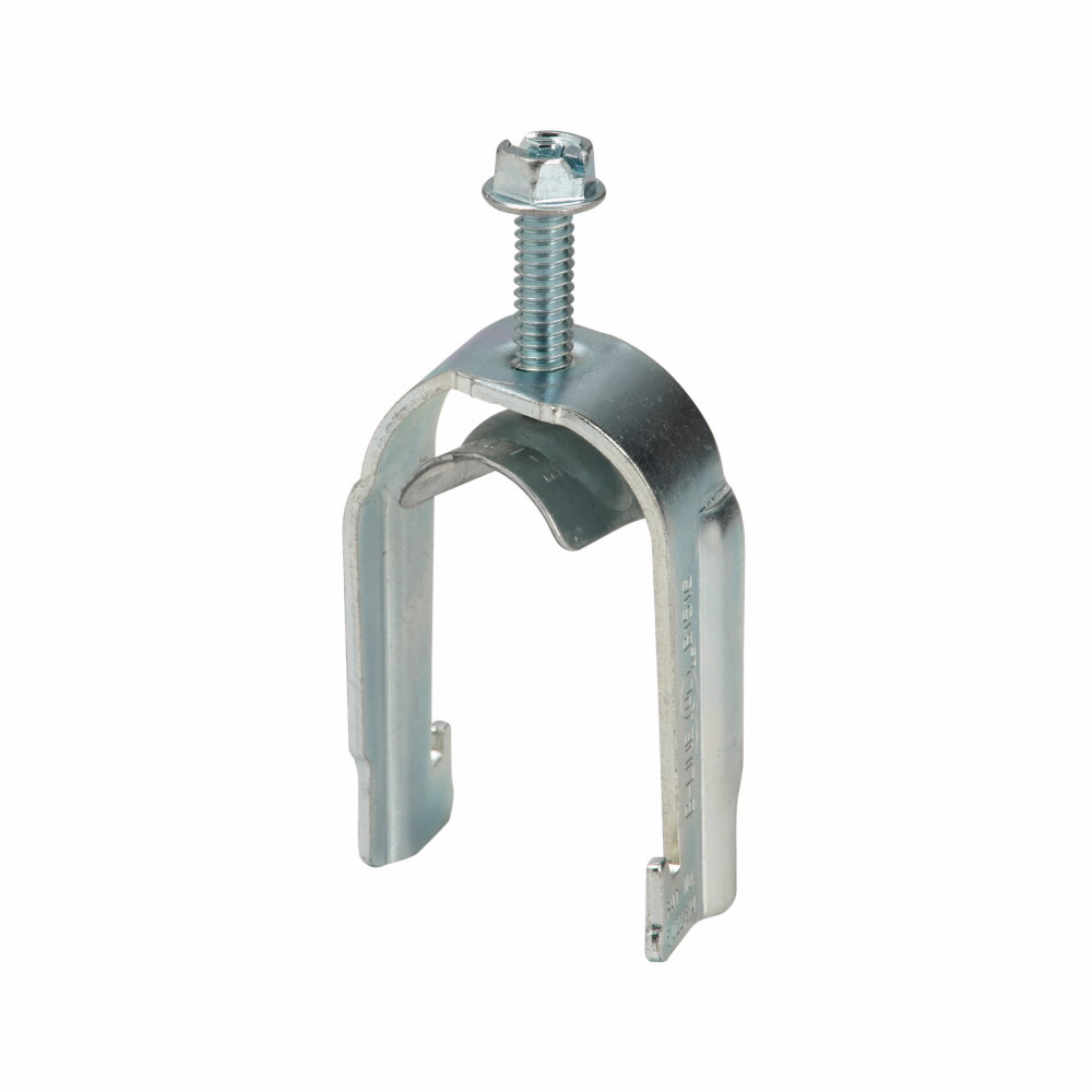 Eaton B-Line series strut mounting bracket, Conduit and cable, 1" Height, 1" Length, 1" Width, 0.148lbs, Conduit size EMT: 1", Rigid: 0.75", Conduit strut clamps, .750" Min, 1.05" Max cable diameter, 300 lbs load capacity, Pre-galvanized