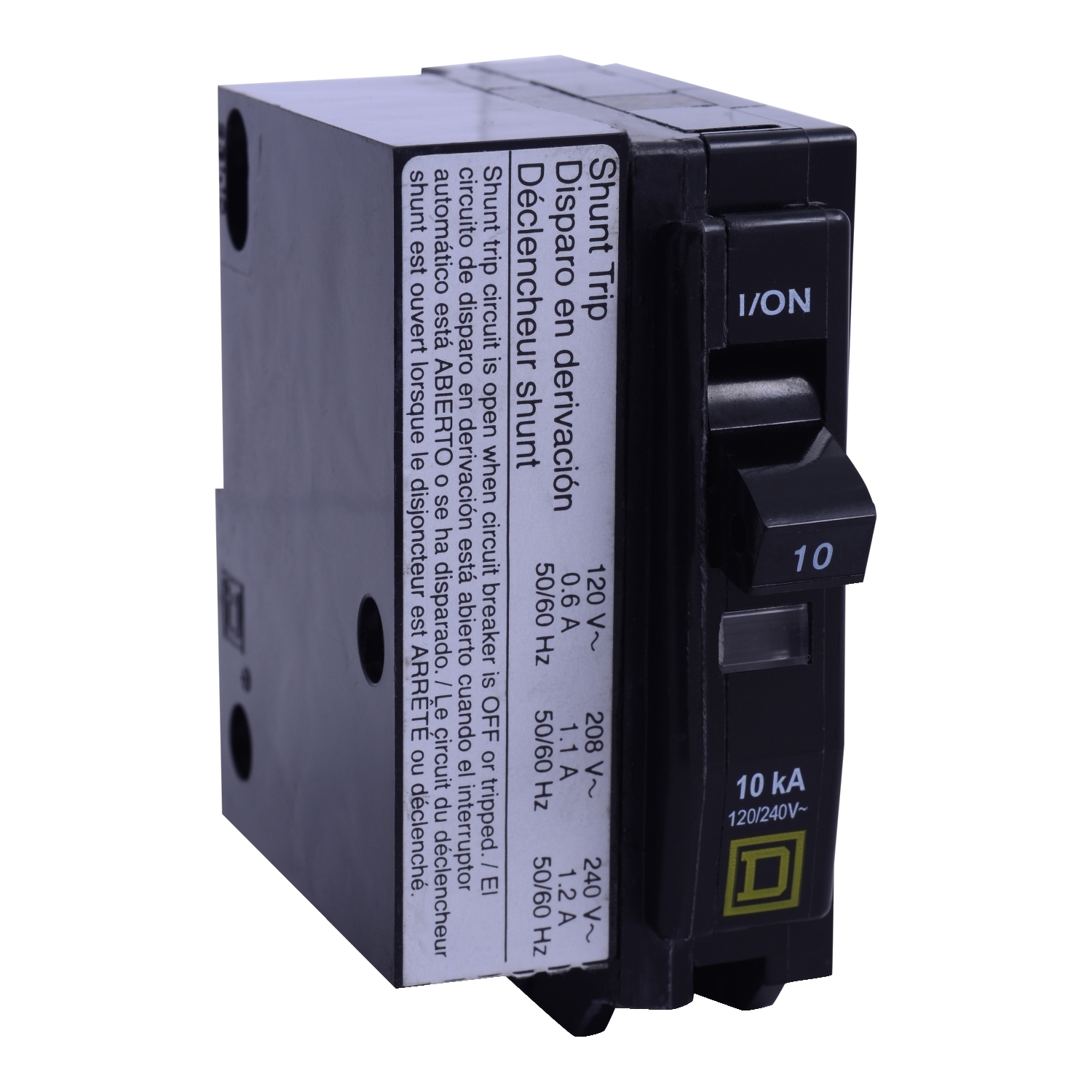 Mini circuit breaker, QO, 15A, 1 pole, 120/240VAC, 22kA, bolt on, AC shunt