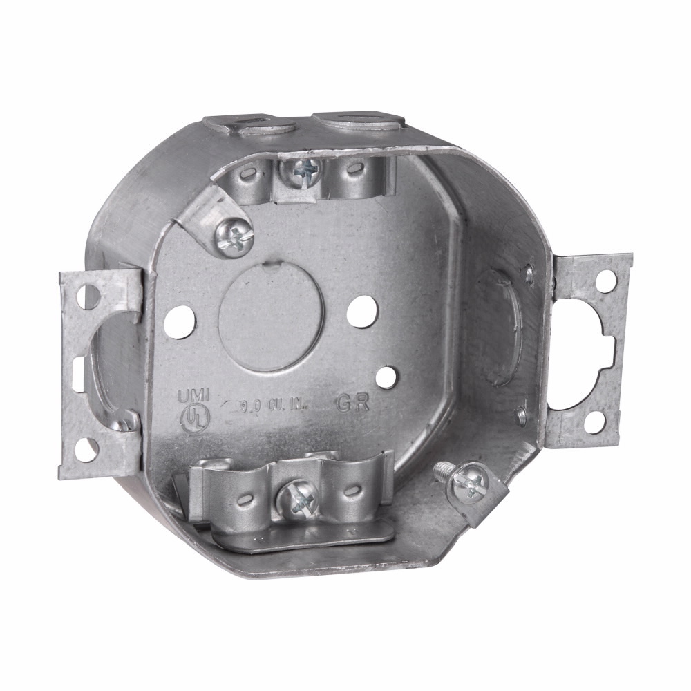 Eaton Crouse-Hinds series Octagon Outlet Box, (1) 1/2", 3-1/4", NM clamps, Two screw ears, 9.0 cubic inch capacity