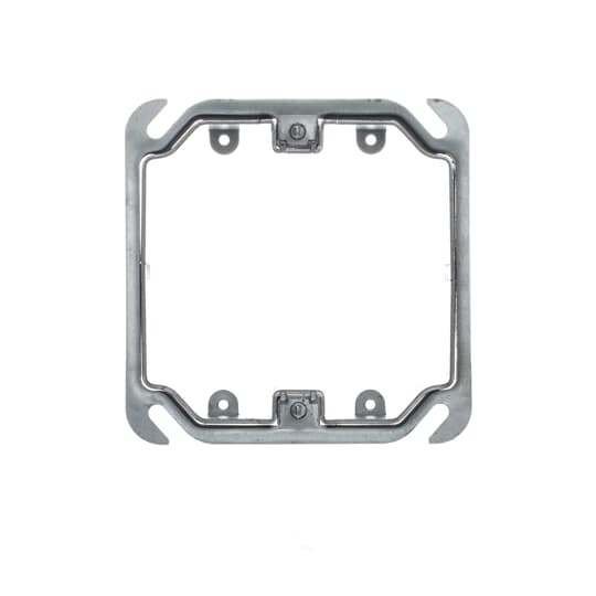 Two Gang Adjustable Mud Ring, Adjusts from 1/2 Inch to 1-1/2 Inch, Pre-Galvanized Steel, For use with 4 Inch Square Boxes
