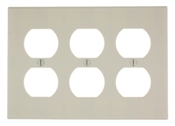 3-Gang Duplex Device Receptacle Wallplate, Standard Size, Thermoset, Device Mount, Light Almond