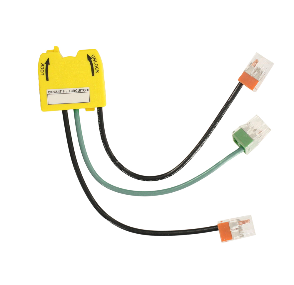 20 Amp, 347 Volt Max, 90 Degree Angled Modular Wire Lead Assembly, with 6" Stranded #12 THHN 90C Wire Leads, Single-Pole 3-Wire, 4 Port Push Wire WAGO Conectors Attached To All 3 Leads, Yellow