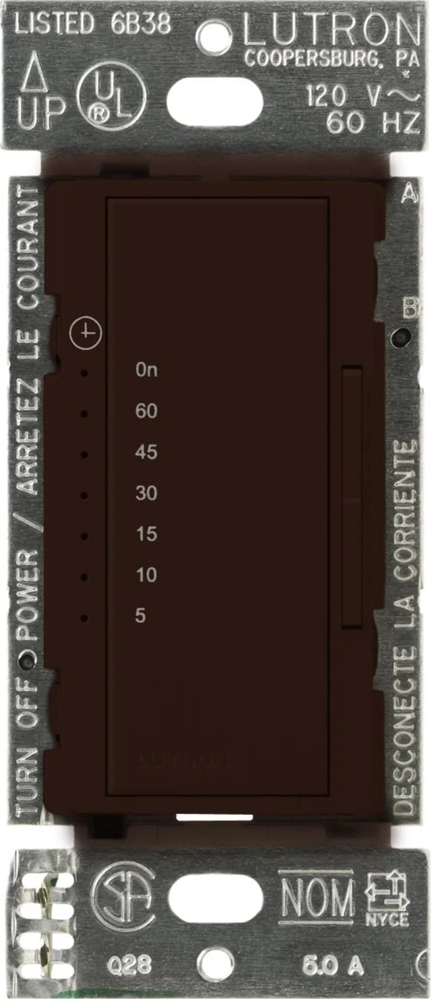 Maestro Countdown Timer, Multi-location/single-pole, neutral required, 120V/600W/VA (5A) in brown