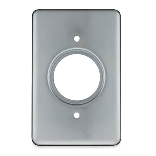 1 Gang Device Box Cover, Sheet Steel, Round Receptacle, Hole Diameter 1.405 Inch