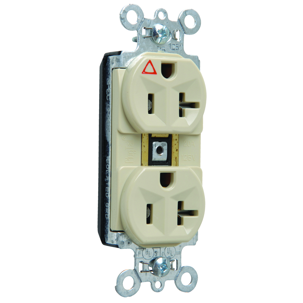 PlugTail Isolated Ground Spec Grade Duplex Receptacle 20amp 125volt Ivory