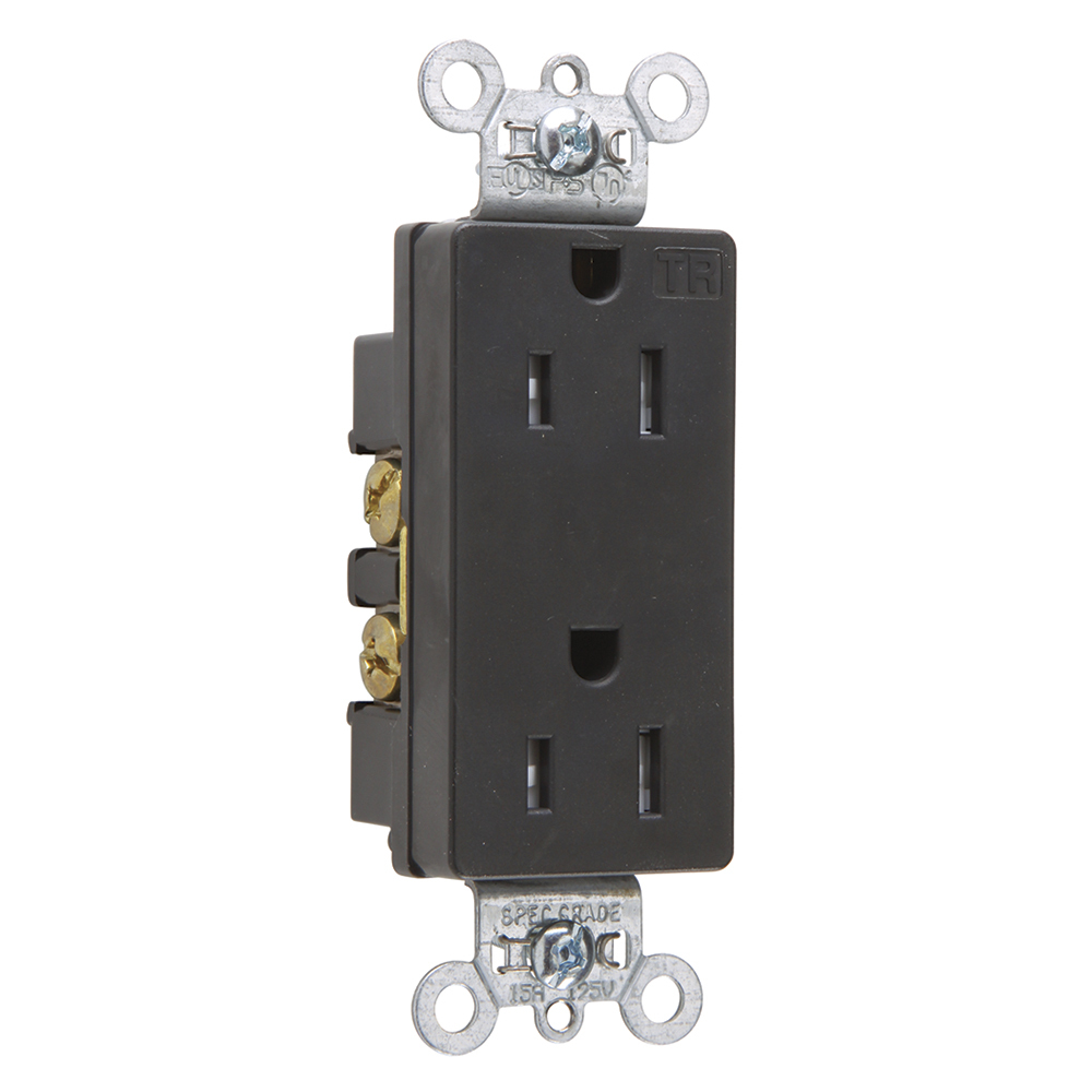 Tamper-Resistant Heavy-Duty Decorator Spec Grade Duplex Receptacle Back and, Side Wire 15amp 125volt Black