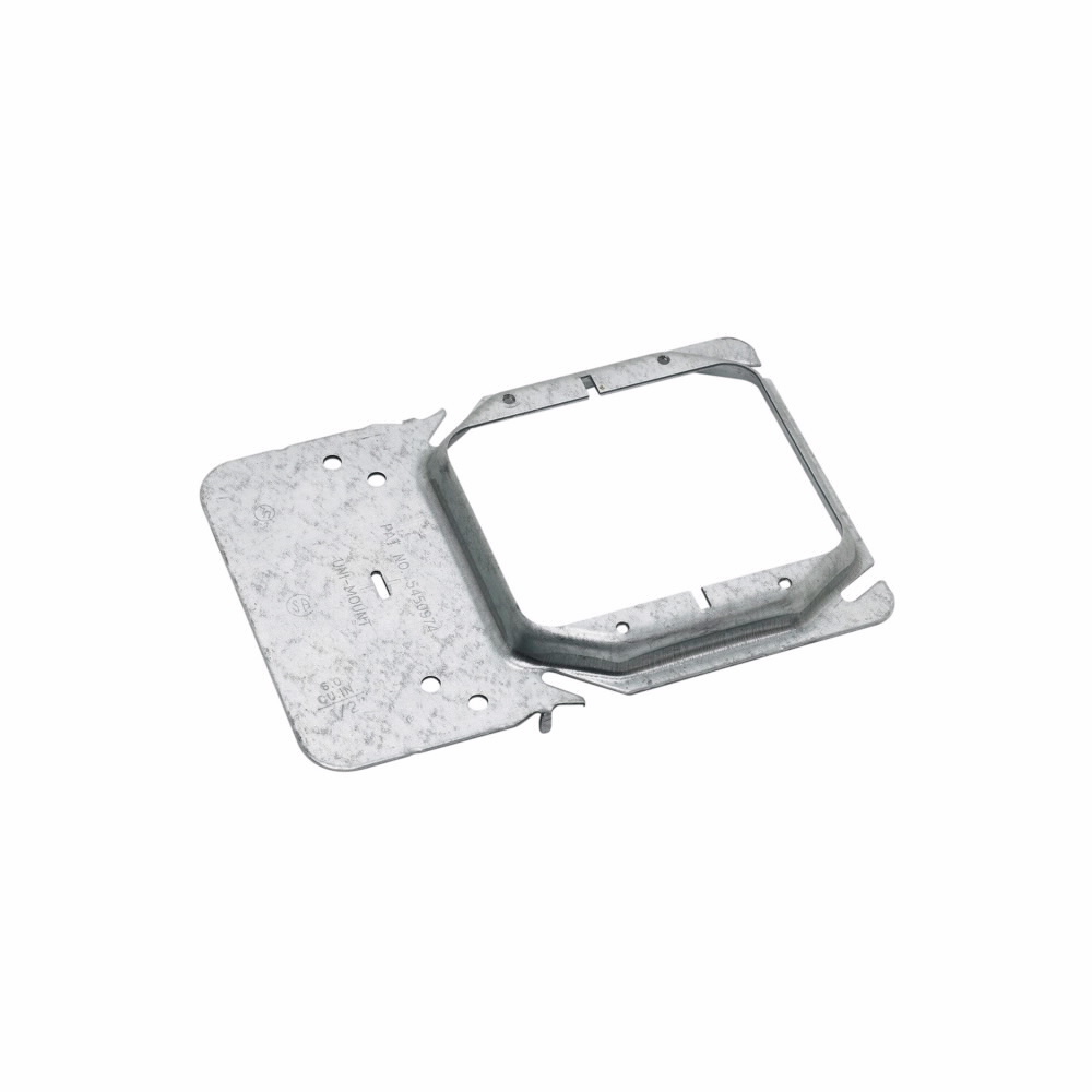 Eaton B-Line series box support fasteners, Communication and low voltage, 1" Height, 1" Length, 1" Width, 0.52lbs, 0.63" Raise, Uni-Mount box support/cover plate mounting brackets, Double gang, Pre-galvanized