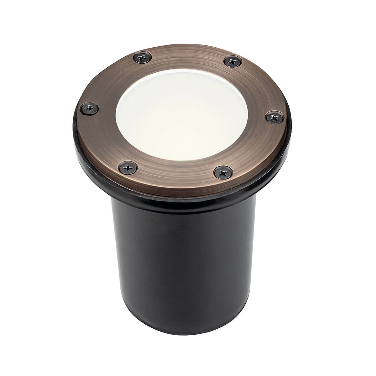 12V Retro-Fit Solid Brass In-Ground light with heat resisted frosted lens. This  in-ground light can be installed in concrete and is driver-over and walk-over rated. Includes composite installation sleeve. Brass will naturally patina over time.