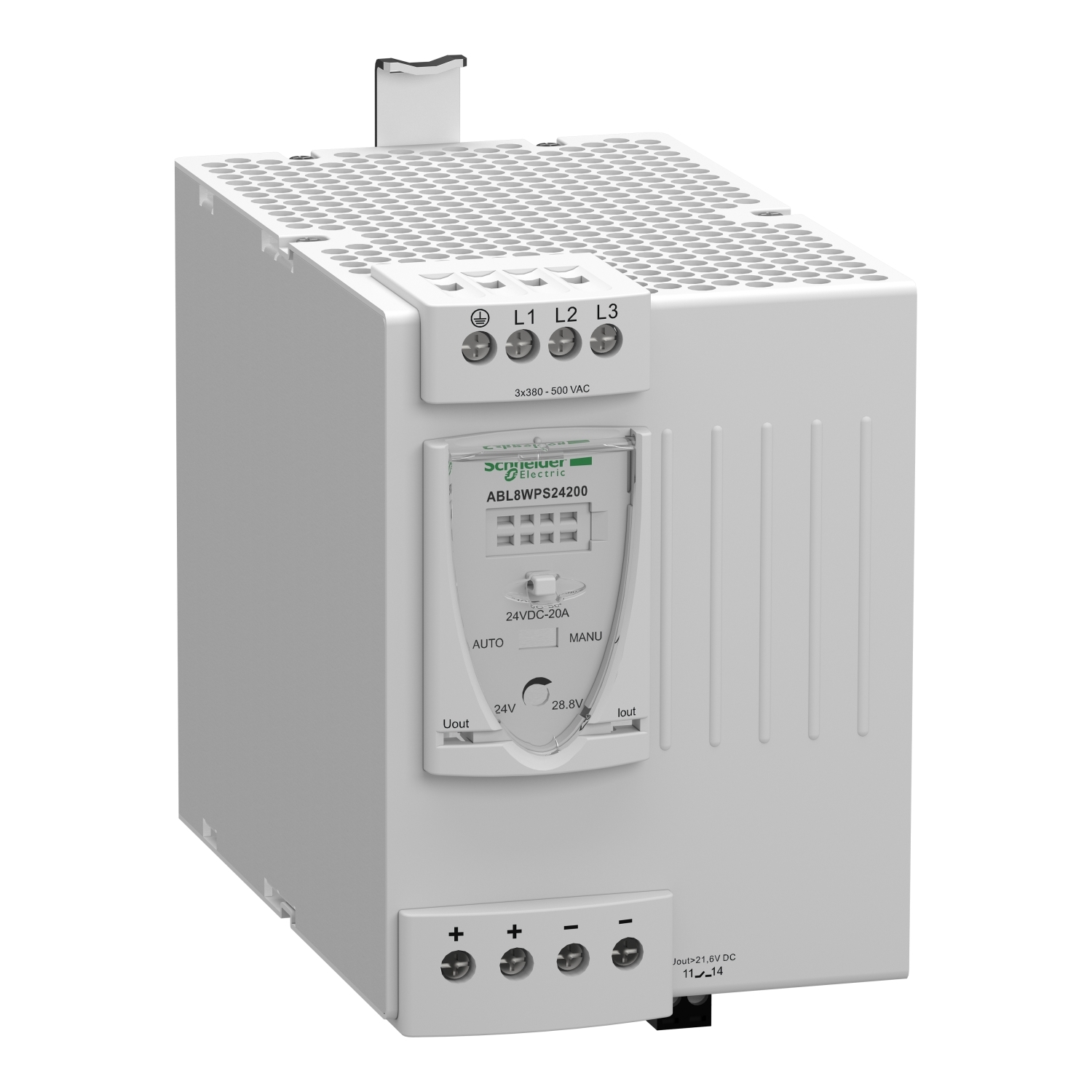 Regulated switch power supply, modicon power supply, 3 phases, 380 to 500V AC, 24V, 20A
