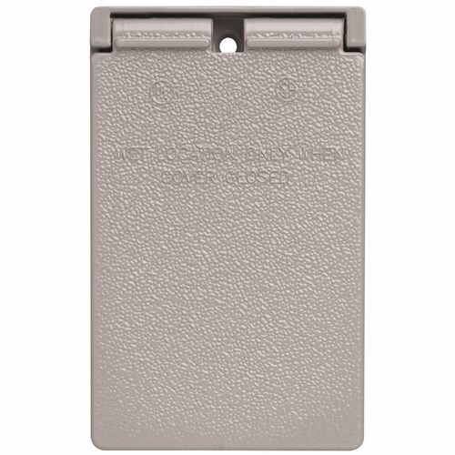 Cast Weatherproof Cover Decorator or Ground Fault Circuit Interruptor Vertical, 1 Self Closing Lid, Gray