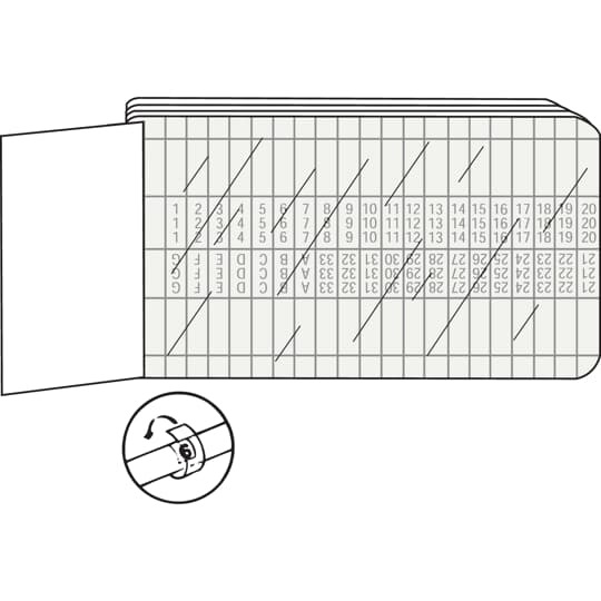 Wire Marker Books - Vinyl, Self Laminating 6 Markers each: 0 thru 15. 4 markers each 16 thru 90.  2 markers each A thru Z