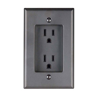 15 Amp 1-Gang Recessed Duplex Receptacle, Residential Grade, with Screws Mounted to Housing, Black