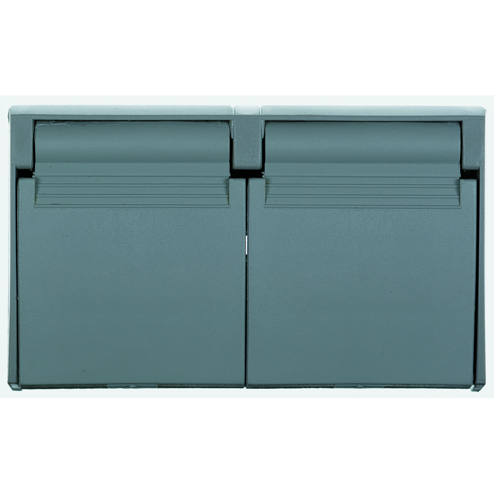 Weatherproof Cover, Duplex Horizontal, Self Closing Flip Lid, Gray with Black Gasket