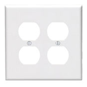 2-Gang Duplex Device Receptacle Wallplate, Midway Size, White